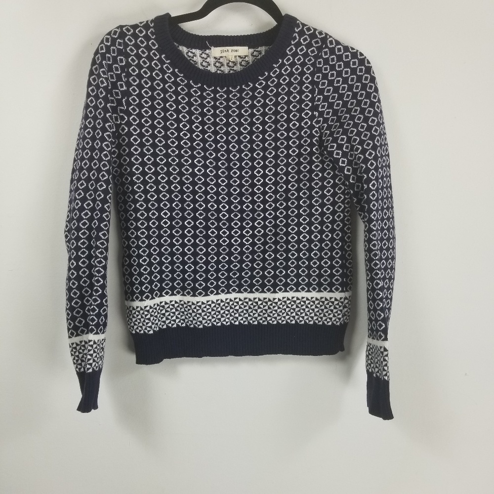 Pink rose longsleeve sweater S geometric blue